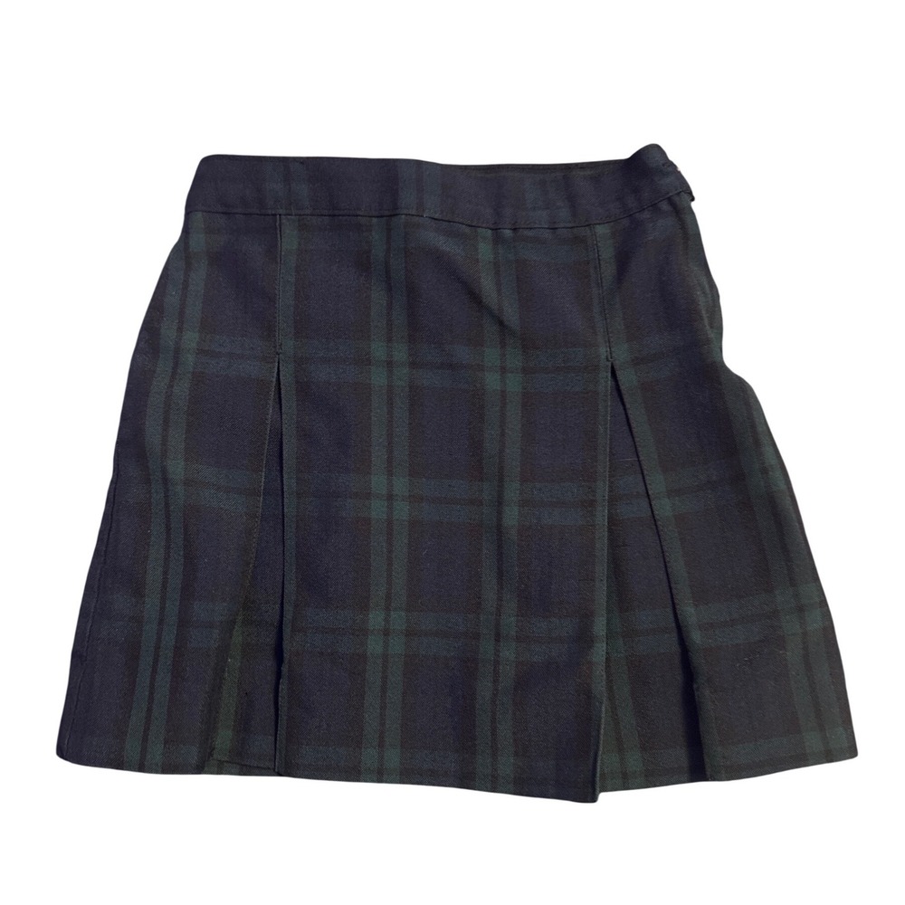 Schoolbelles Girls Navy Green Plaid Pleated School Uniform Skirt Size 8